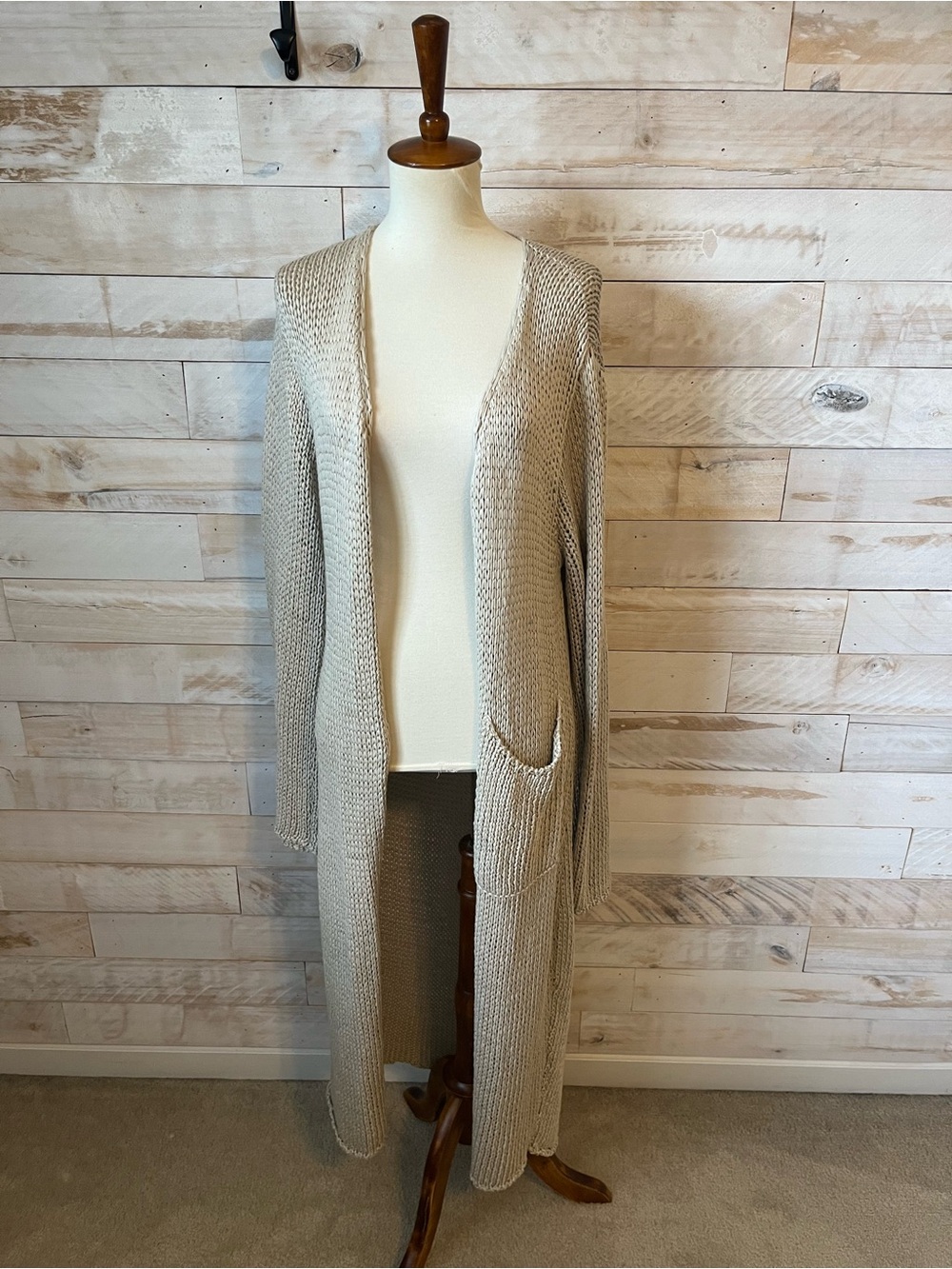 NWOT MJ.WATSON size M Long Open-Front Women's Cardigan Sweater - Beige
